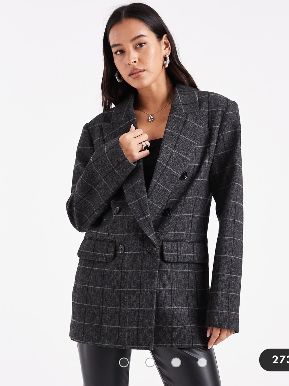 NWT - ASOS Double Breasted Wool Blazer, Gray and Black Plaid - US 4